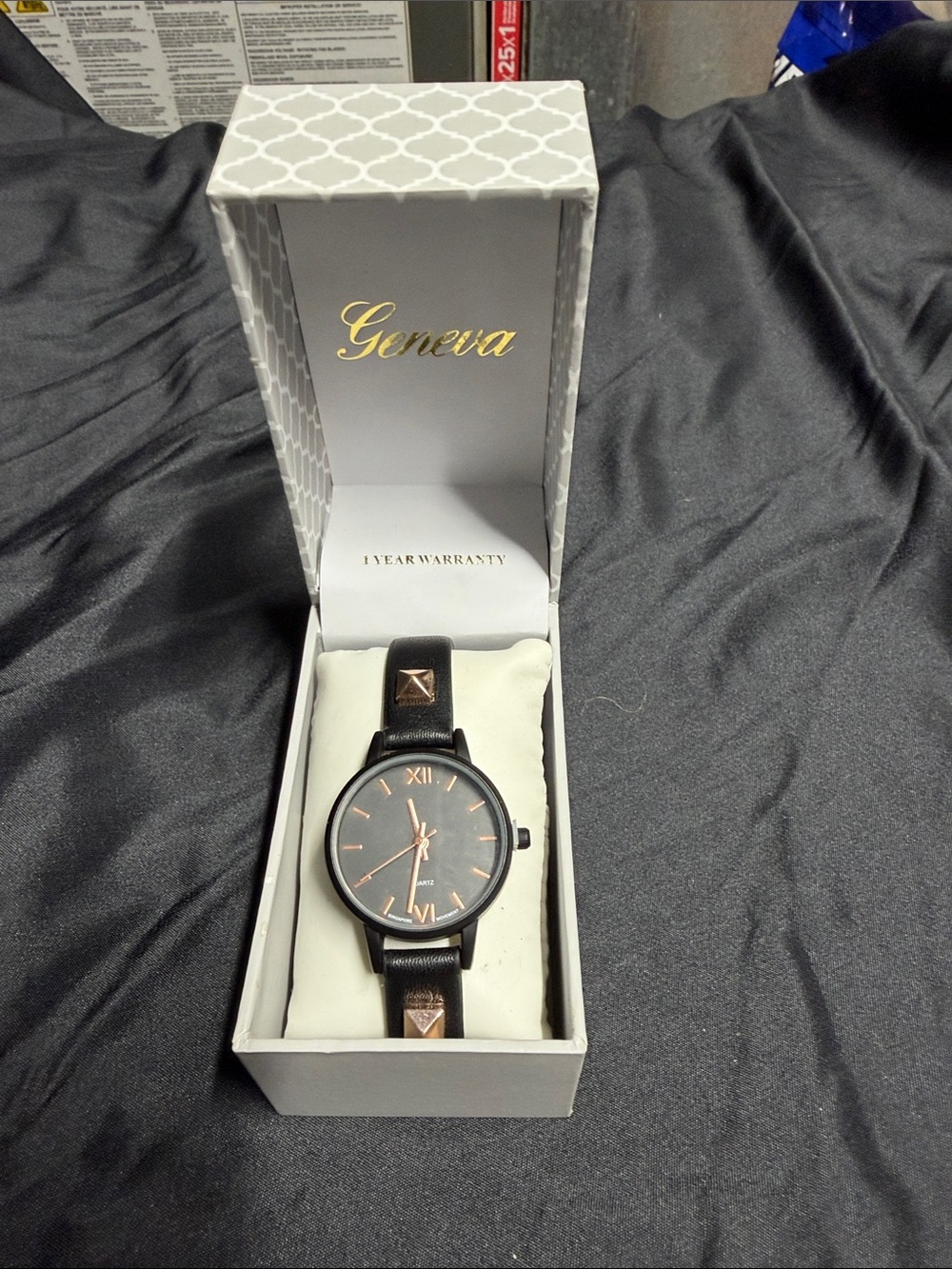 Geneva Black Watch with Rose Gold Markers